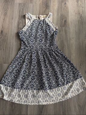 Rewind Navy and White Geometric Sleeveless Dress